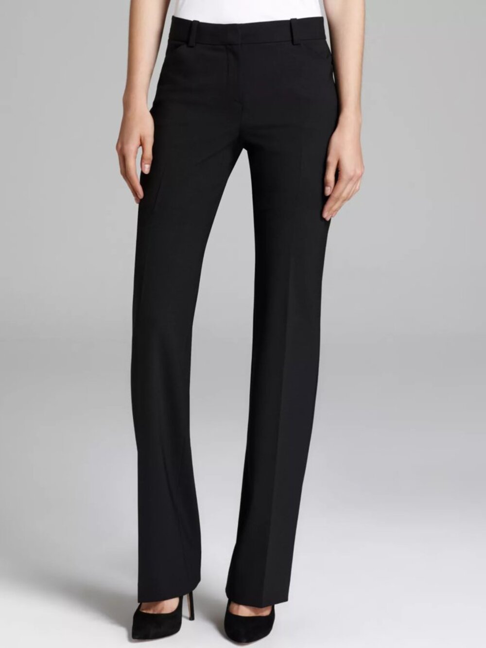 Theory Wool Tailored Trousers Black Slim Creased Work Pants Size 8